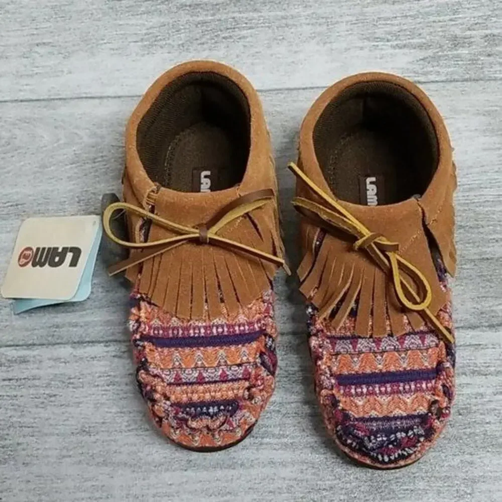 Lamo Footwear Ava Multicolor Faux Suede Fringe Moccasin Bootie NEW Girls 3Y